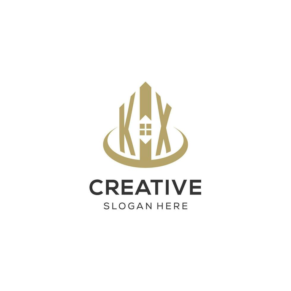 Initial KX logo with creative house icon, modern and professional real estate logo design vector