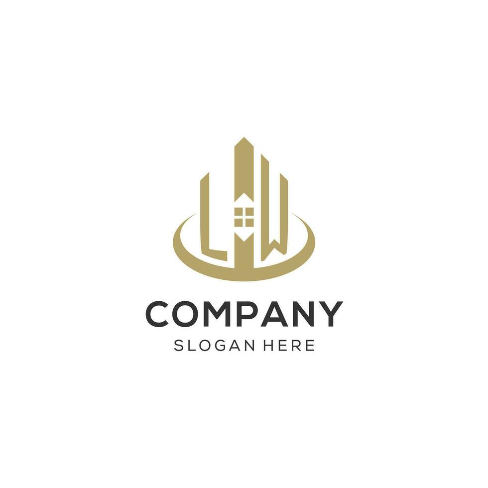 Initial LW logo with creative house icon, modern and professional real estate logo design vector