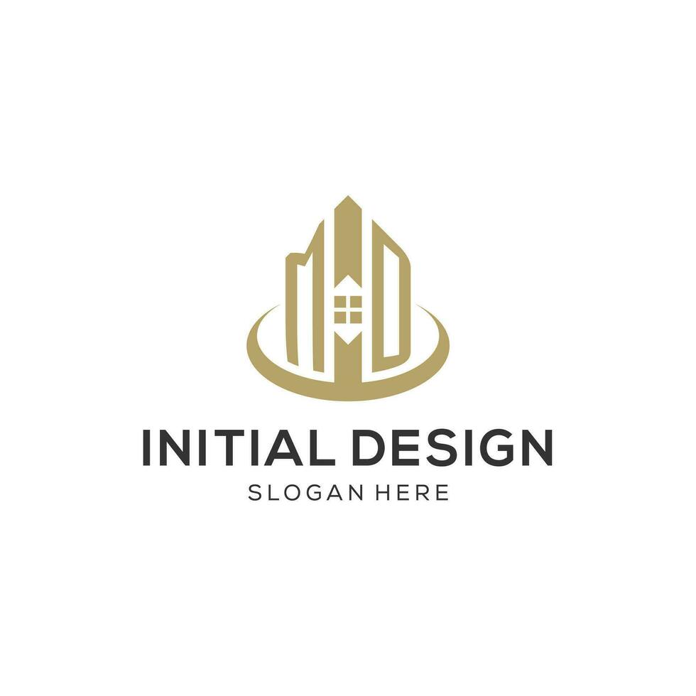 Initial MD logo with creative house icon, modern and professional real estate logo design vector
