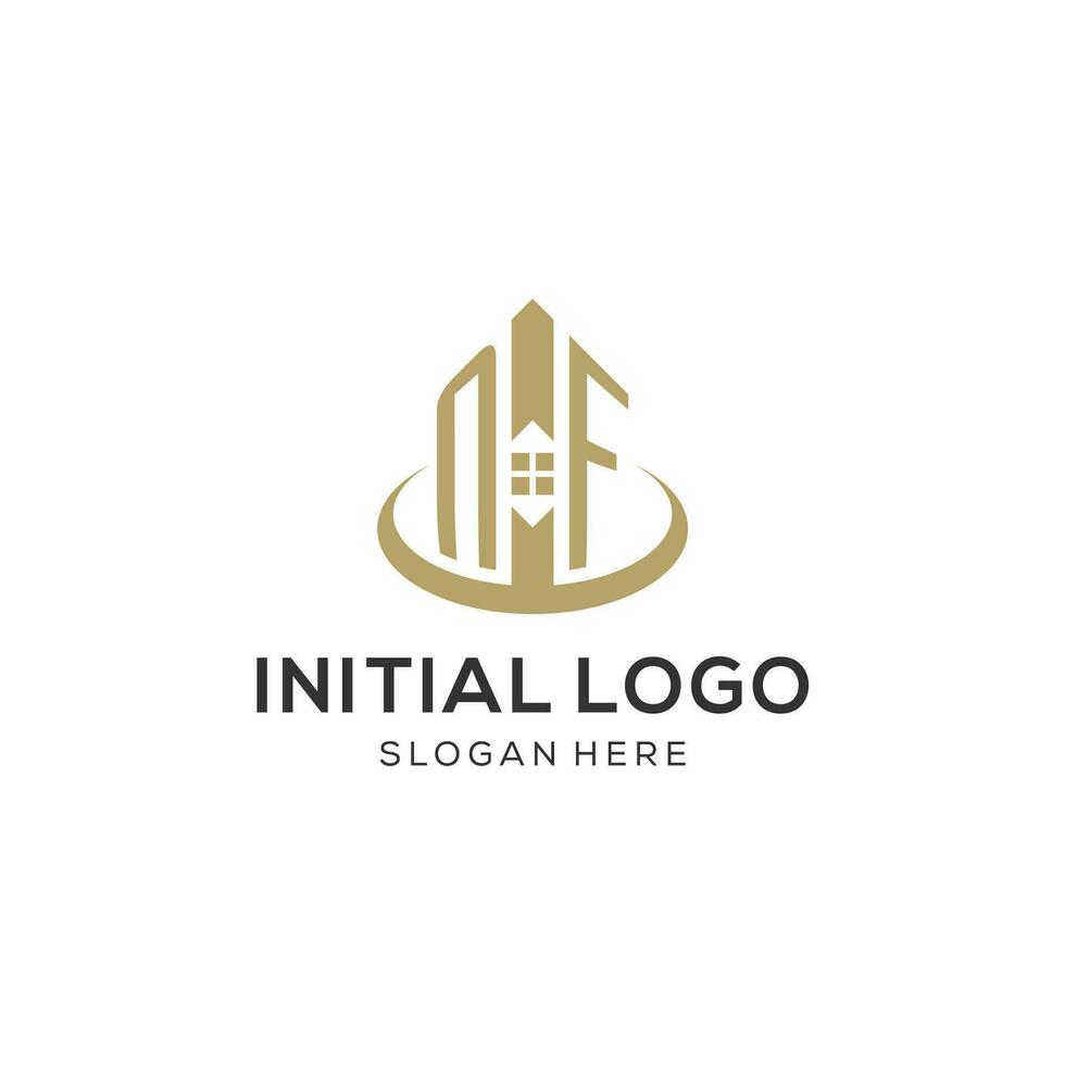 Initial NF logo with creative house icon, modern and professional real estate logo design vector