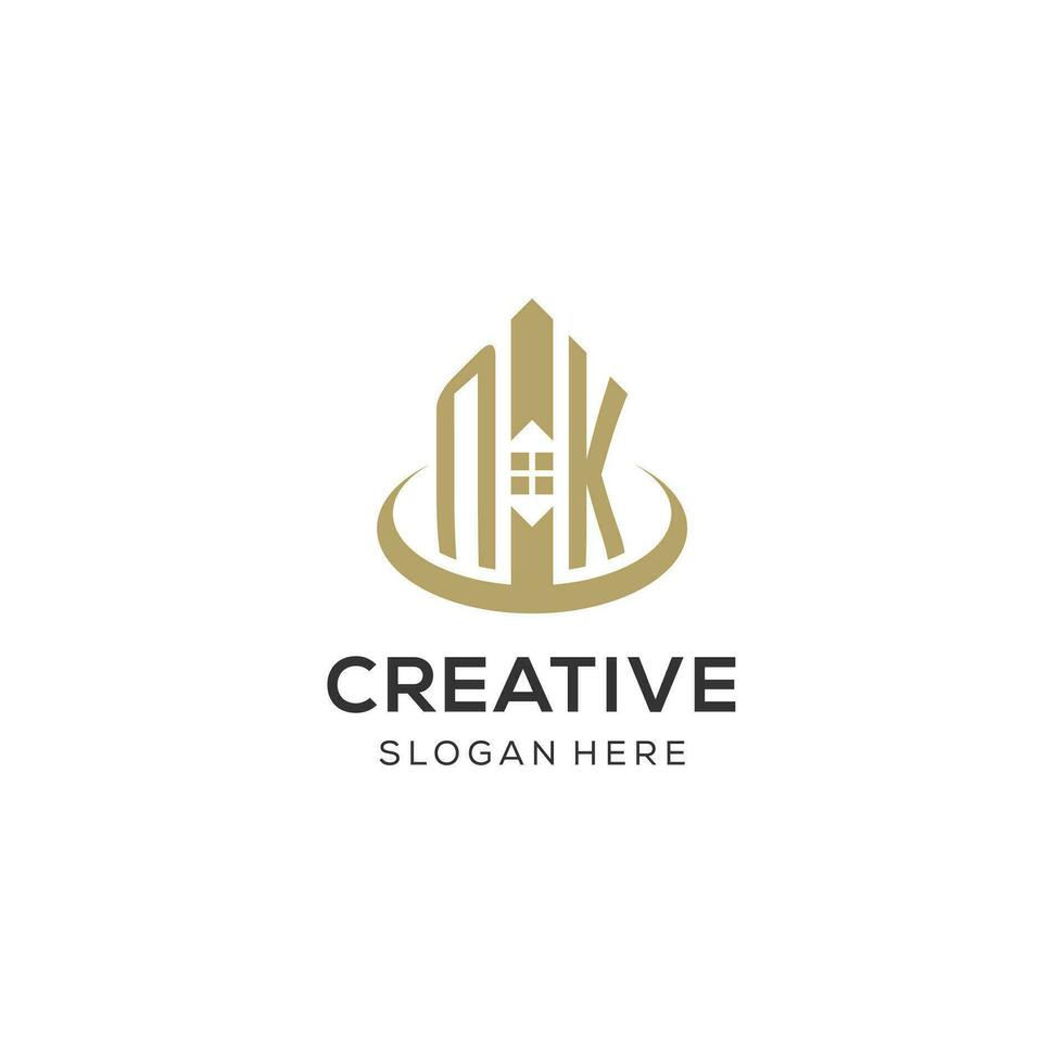 Initial NK logo with creative house icon, modern and professional real estate logo design vector