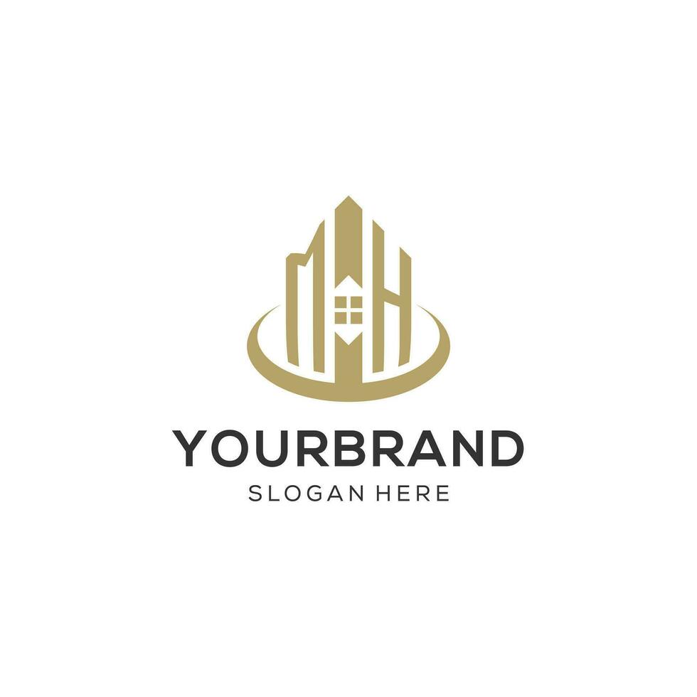 Initial MH logo with creative house icon, modern and professional real estate logo design vector