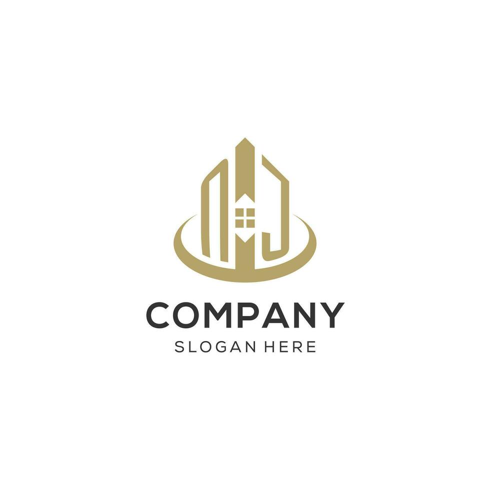 Initial NJ logo with creative house icon, modern and professional real estate logo design vector