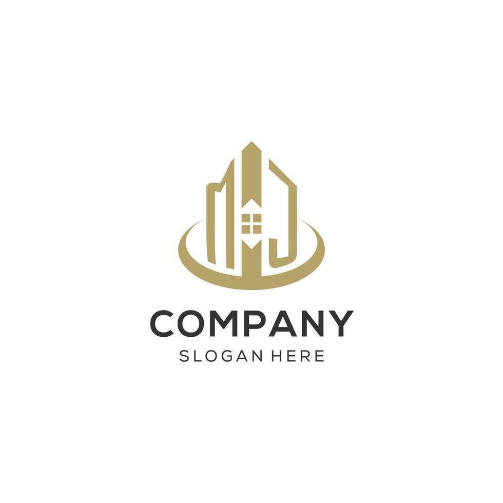 Initial MJ logo with creative house icon, modern and professional real estate logo design vector