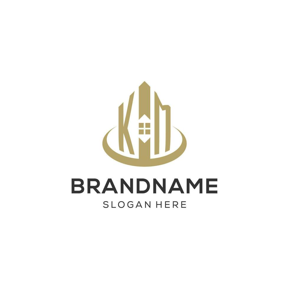 Initial KM logo with creative house icon, modern and professional real estate logo design vector