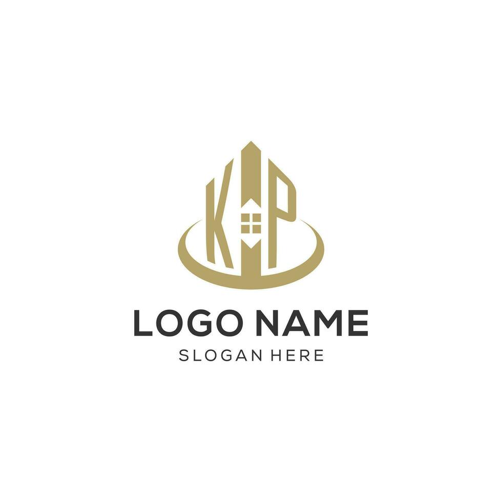 Initial KP logo with creative house icon, modern and professional real estate logo design vector