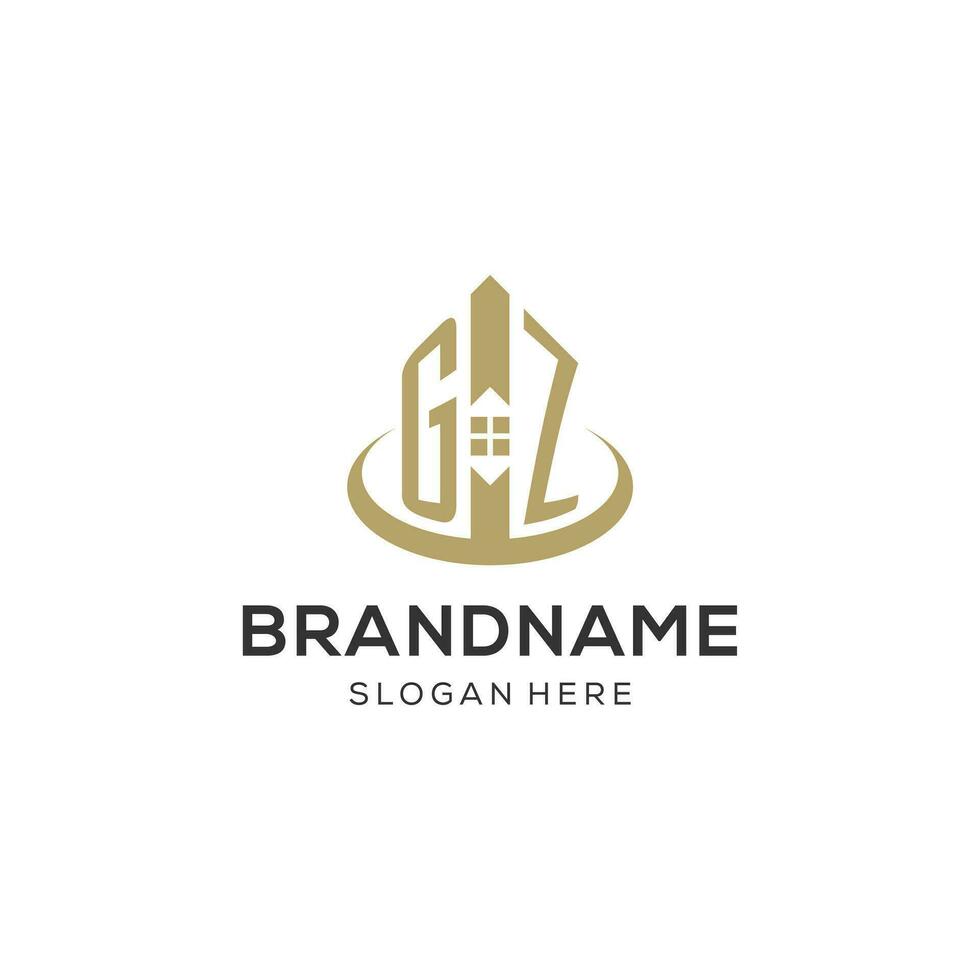 Initial GZ logo with creative house icon, modern and professional real estate logo design vector