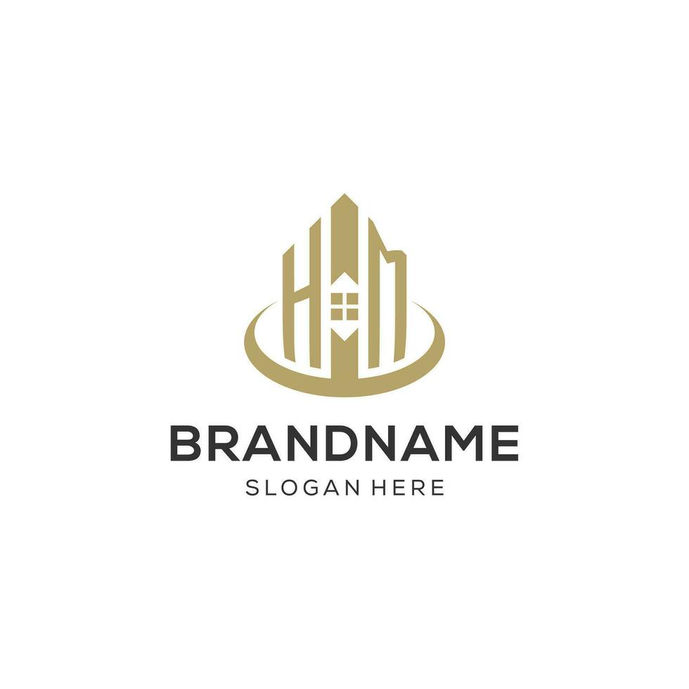 Initial HM logo with creative house icon, modern and professional real estate logo design vector