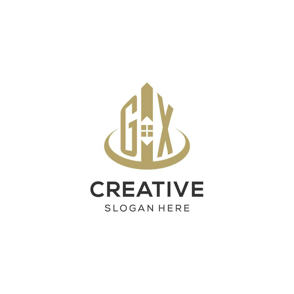 Initial GX logo with creative house icon, modern and professional real estate logo design vector