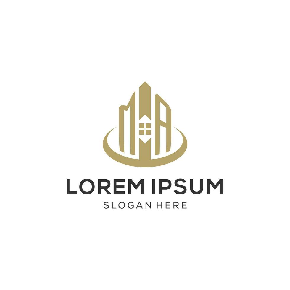 Initial MA logo with creative house icon, modern and professional real estate logo design vector