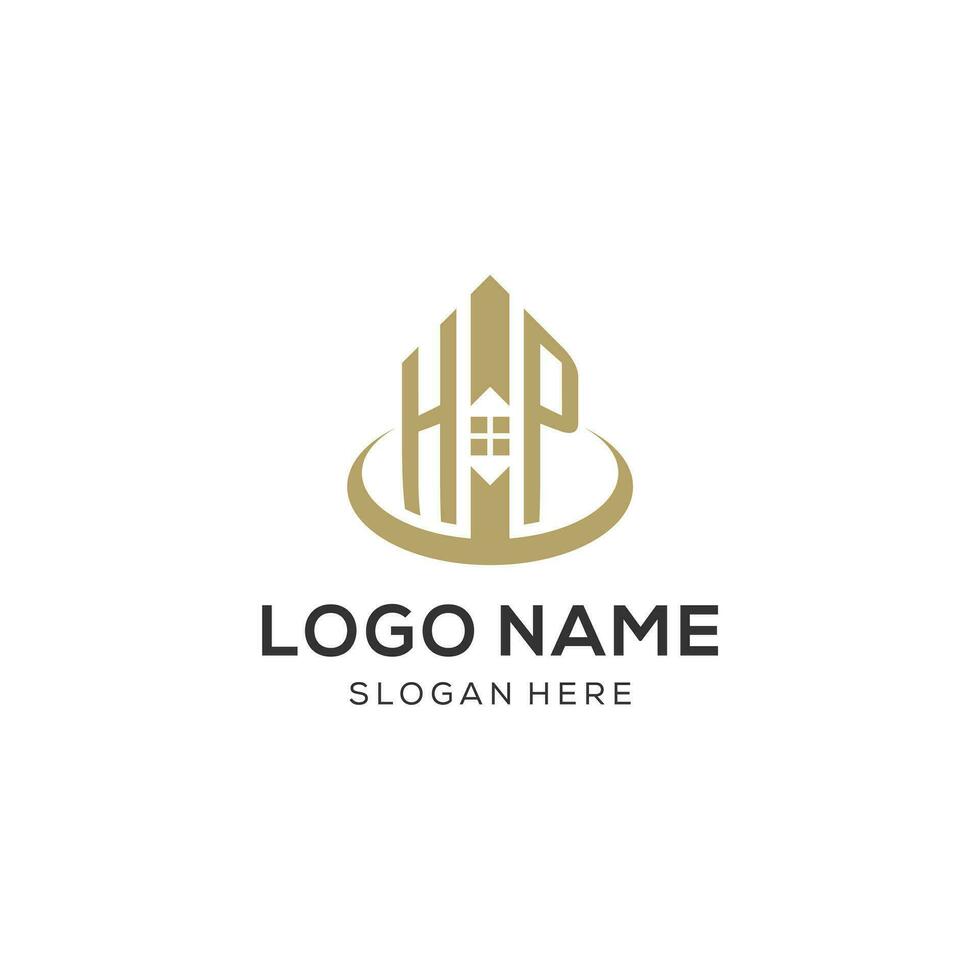 Initial HP logo with creative house icon, modern and professional real estate logo design vector