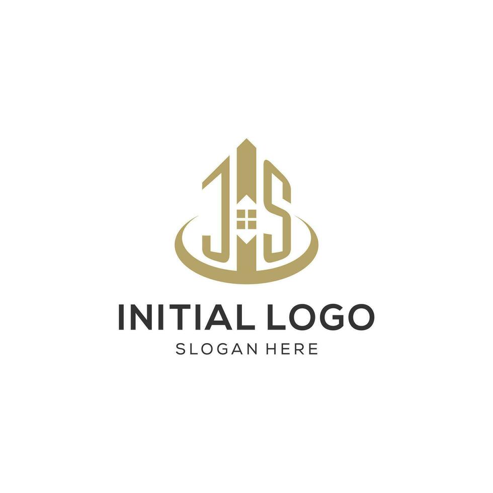 Initial JS logo with creative house icon, modern and professional real estate logo design vector