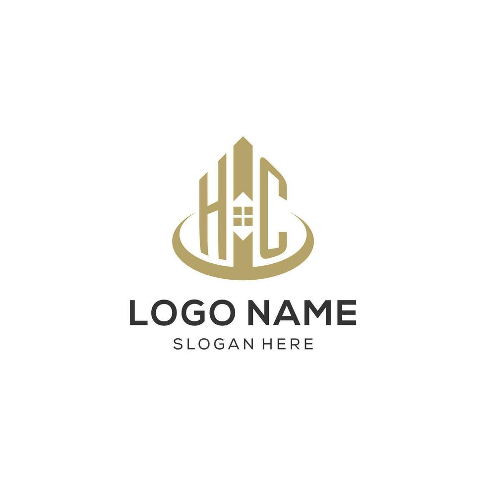 Initial HC logo with creative house icon, modern and professional real estate logo design vector