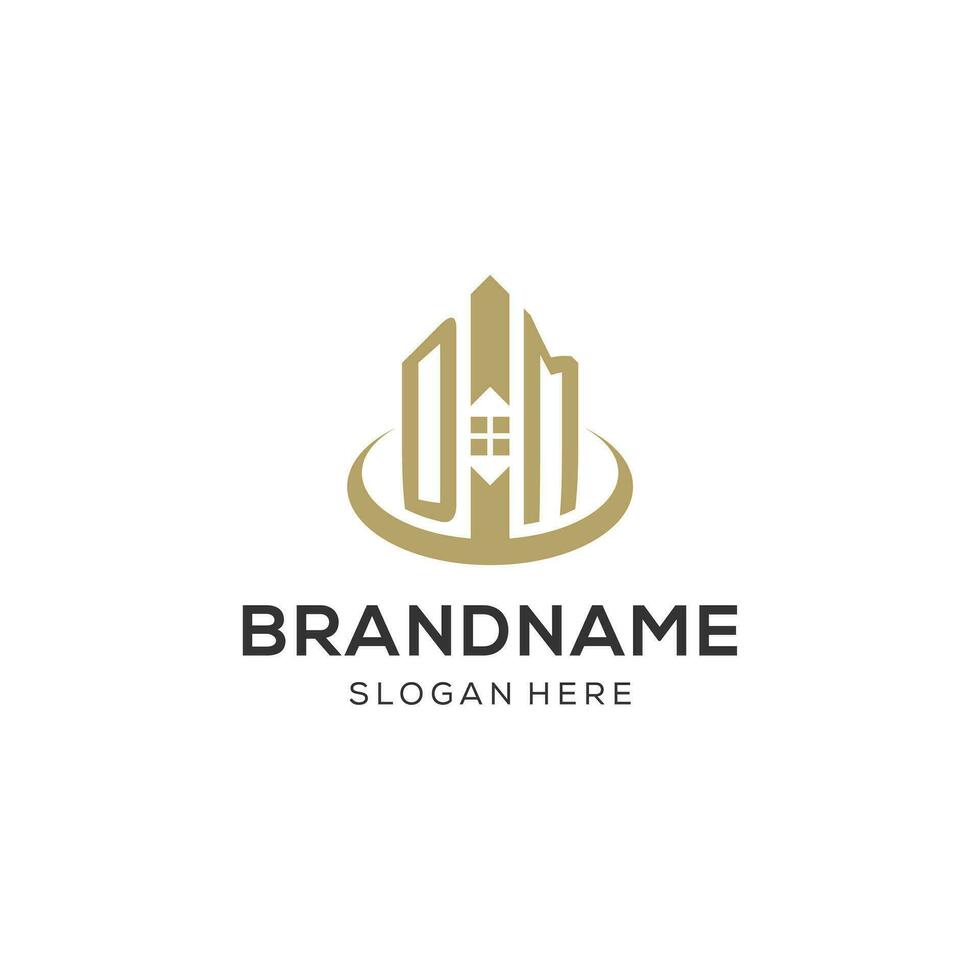 Initial DM logo with creative house icon, modern and professional real estate logo design vector