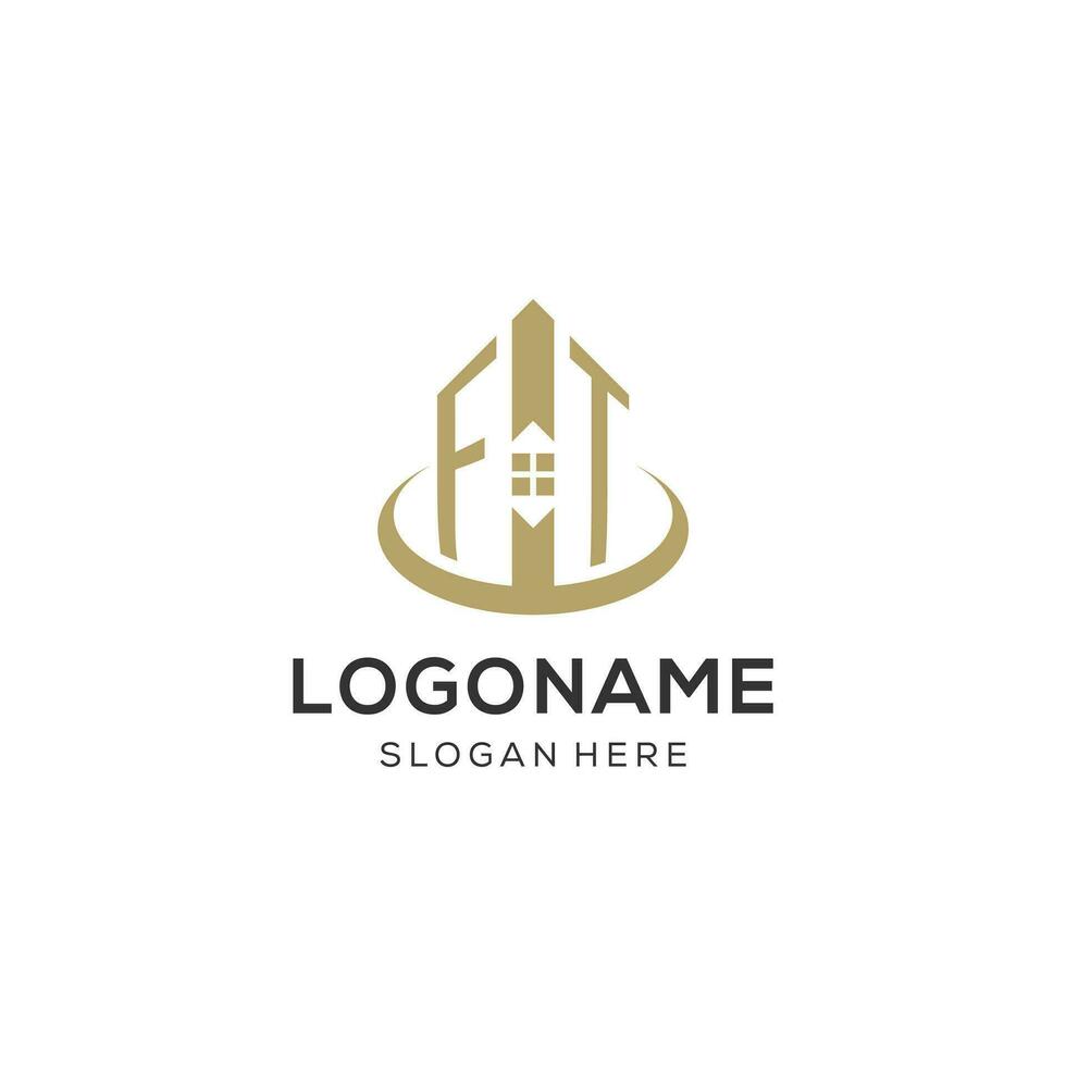 Initial FT logo with creative house icon, modern and professional real estate logo design vector