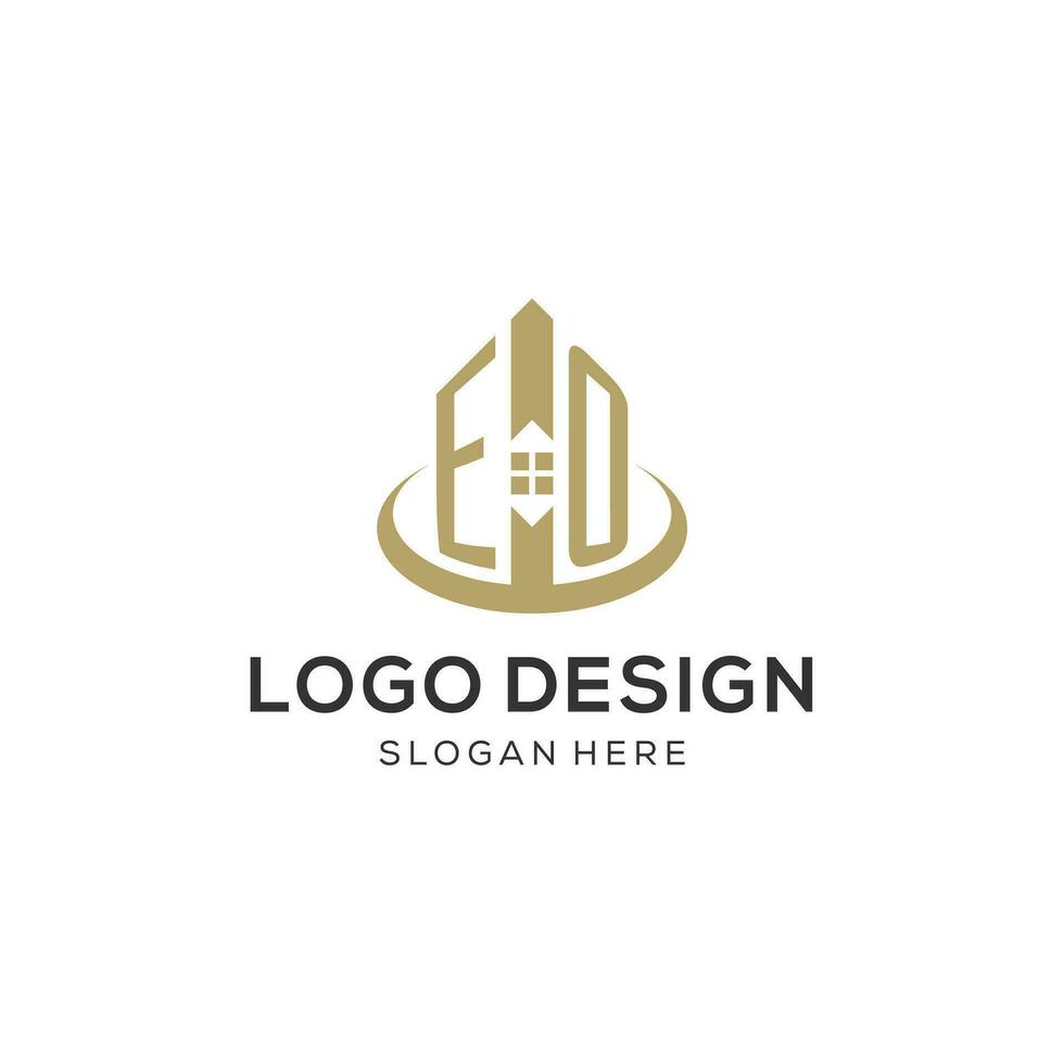 Initial EO logo with creative house icon, modern and professional real estate logo design vector