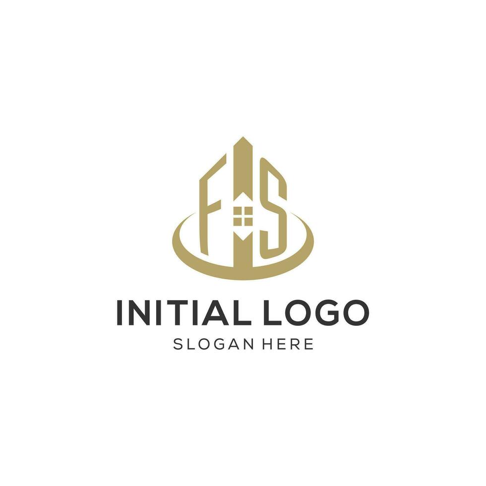 Initial FS logo with creative house icon, modern and professional real estate logo design vector