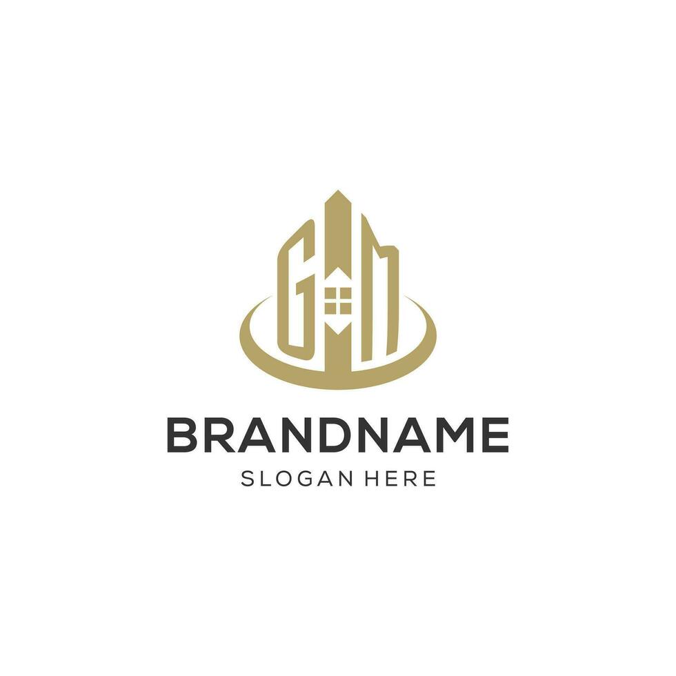 Initial GM logo with creative house icon, modern and professional real estate logo design vector