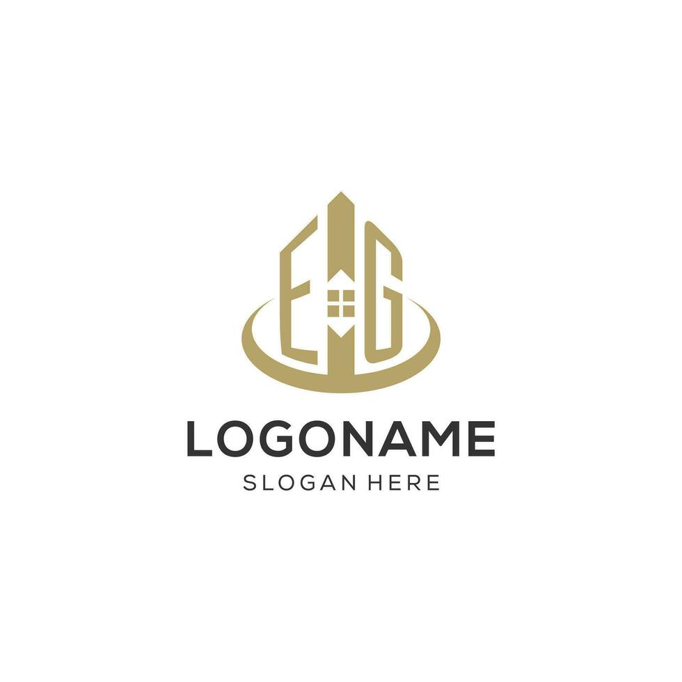 Initial EG logo with creative house icon, modern and professional real estate logo design vector