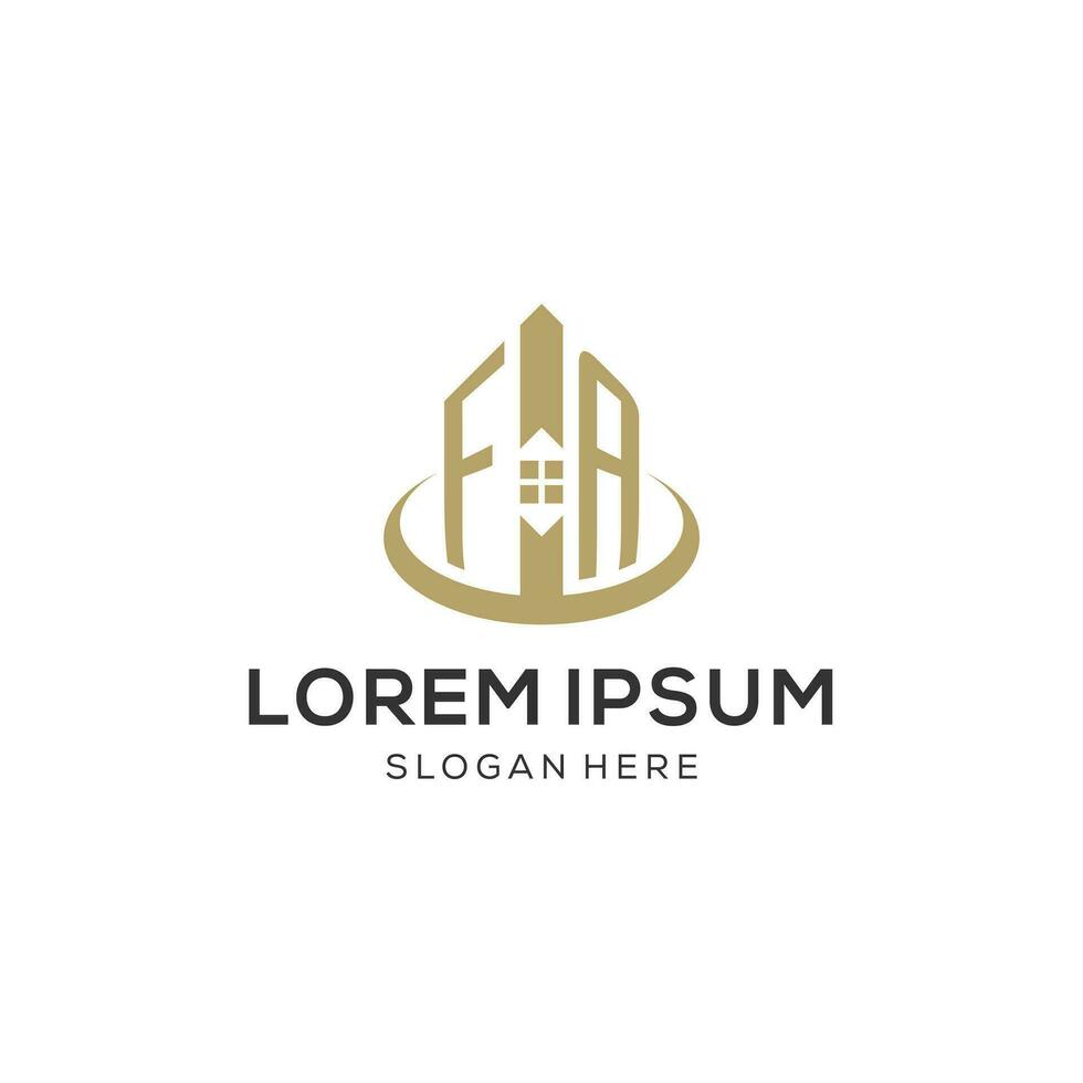 Initial FA logo with creative house icon, modern and professional real estate logo design vector