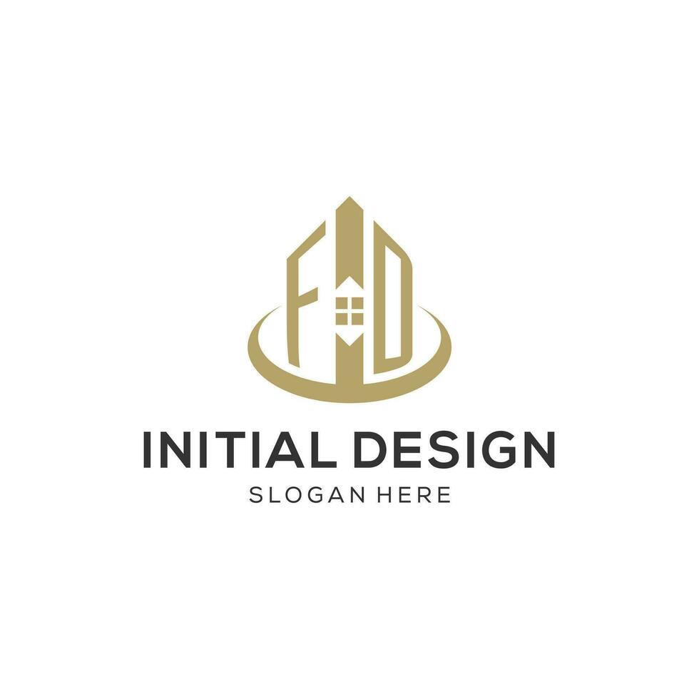 Initial FD logo with creative house icon, modern and professional real estate logo design vector