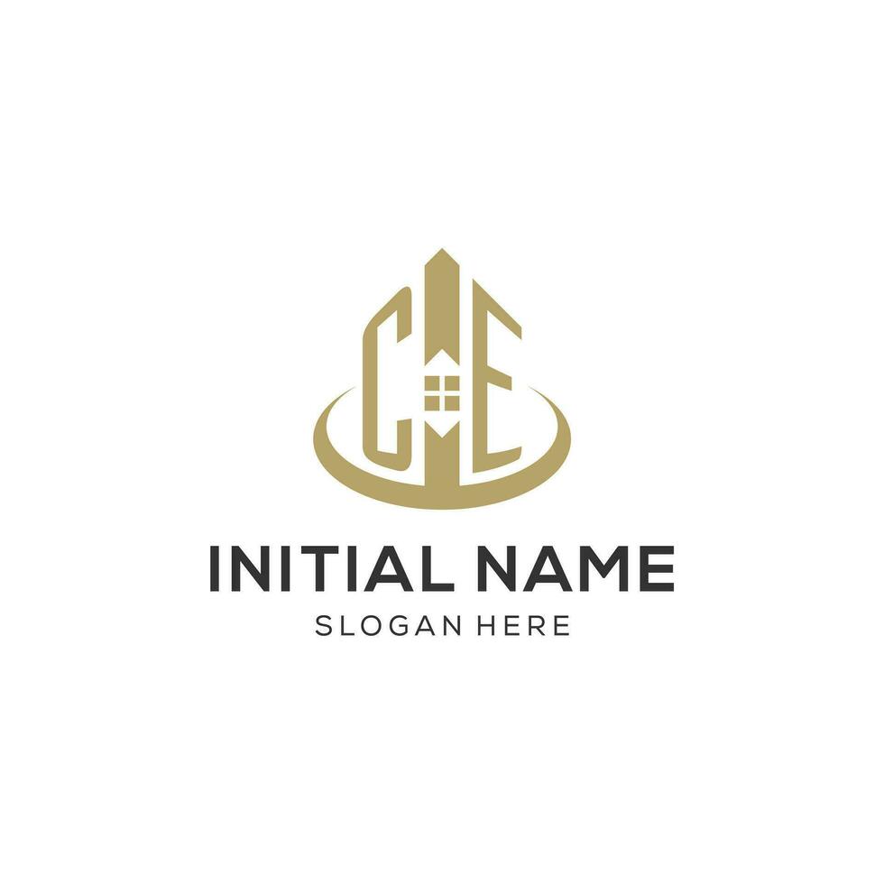 Initial CE logo with creative house icon, modern and professional real estate logo design vector
