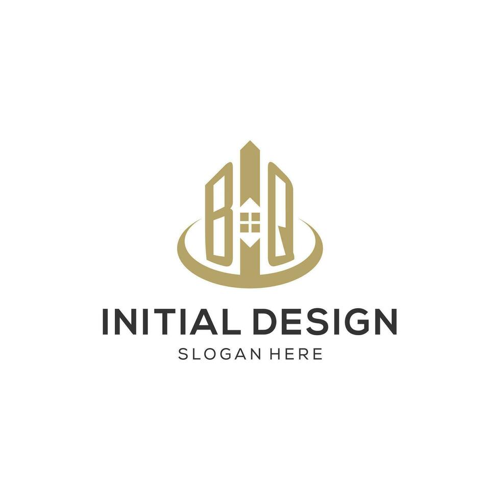 Initial BQ logo with creative house icon, modern and professional real estate logo design vector