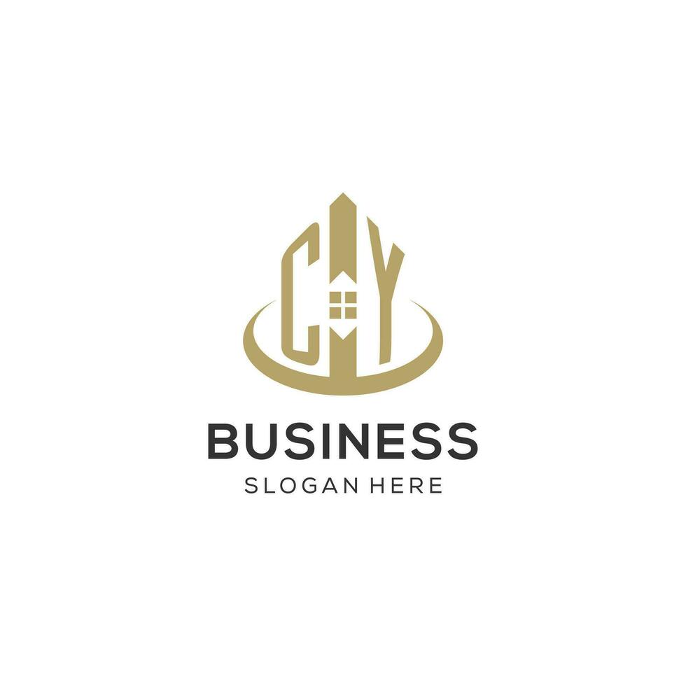 Initial CY logo with creative house icon, modern and professional real estate logo design vector