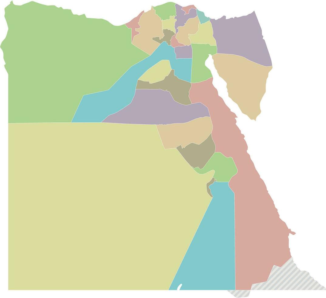 Vector blank map of Egypt with governorates or provinces and administrative divisions. Editable and clearly labeled layers.