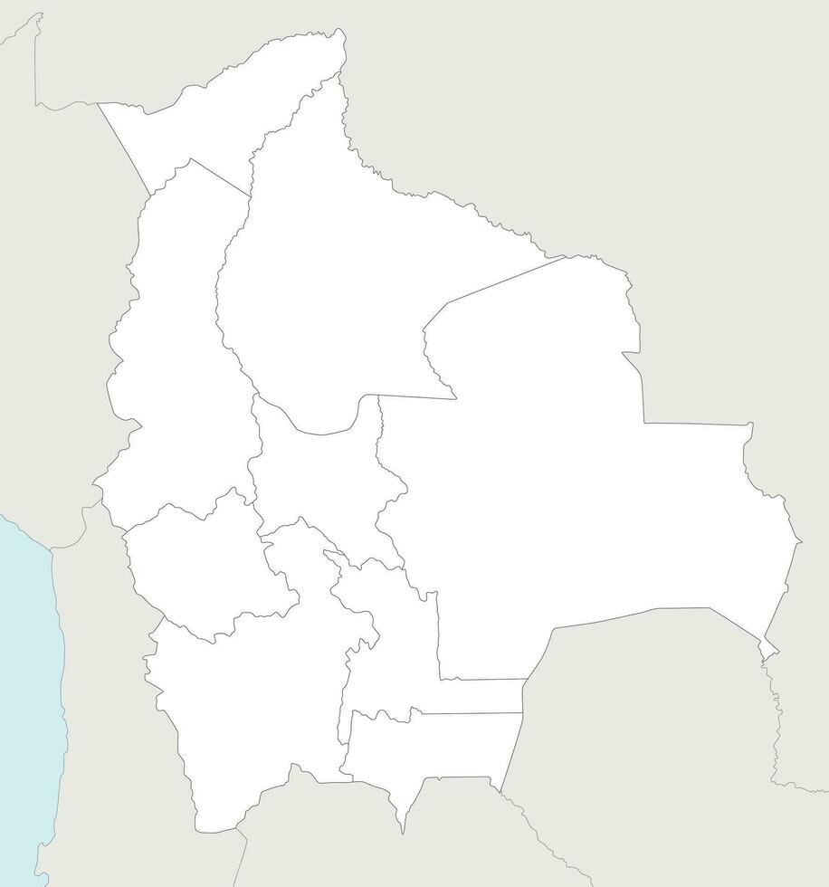 Vector blank map of Bolivia with departments and administrative divisions, and neighbouring countries. Editable and clearly labeled layers.