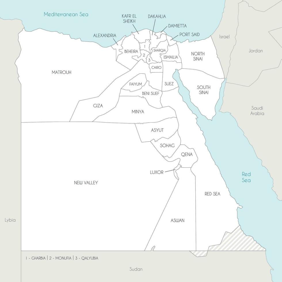 vector mapa de Egipto con gobernaciones o provincias y administrativo divisiones, y vecino países. editable y claramente etiquetado capas.