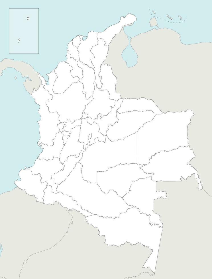 vector blanco mapa de Colombia con departamentos, capital región y administrativo divisiones, y vecino países. editable y claramente etiquetado capas.