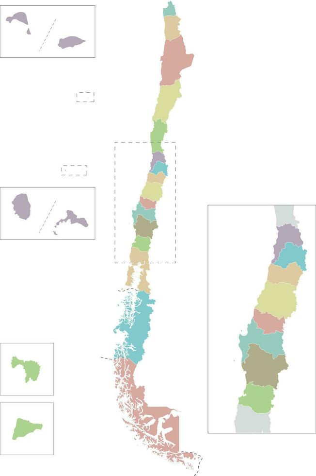 Vector blank map of Chile with regions and territories and administrative divisions. Editable and clearly labeled layers.