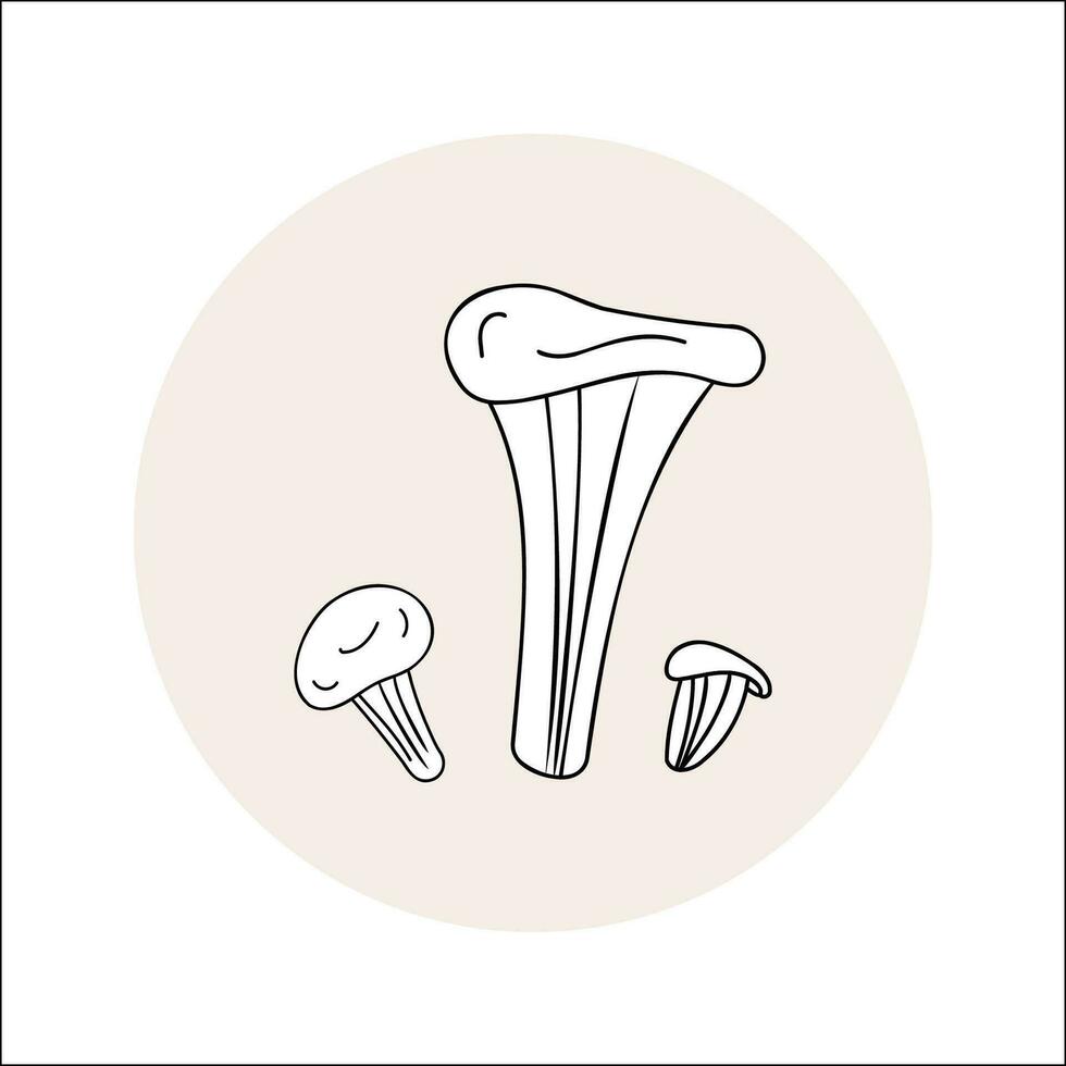 oyster mushrooms line icon black outline in circle. Vector illustration isolated in doodle style.