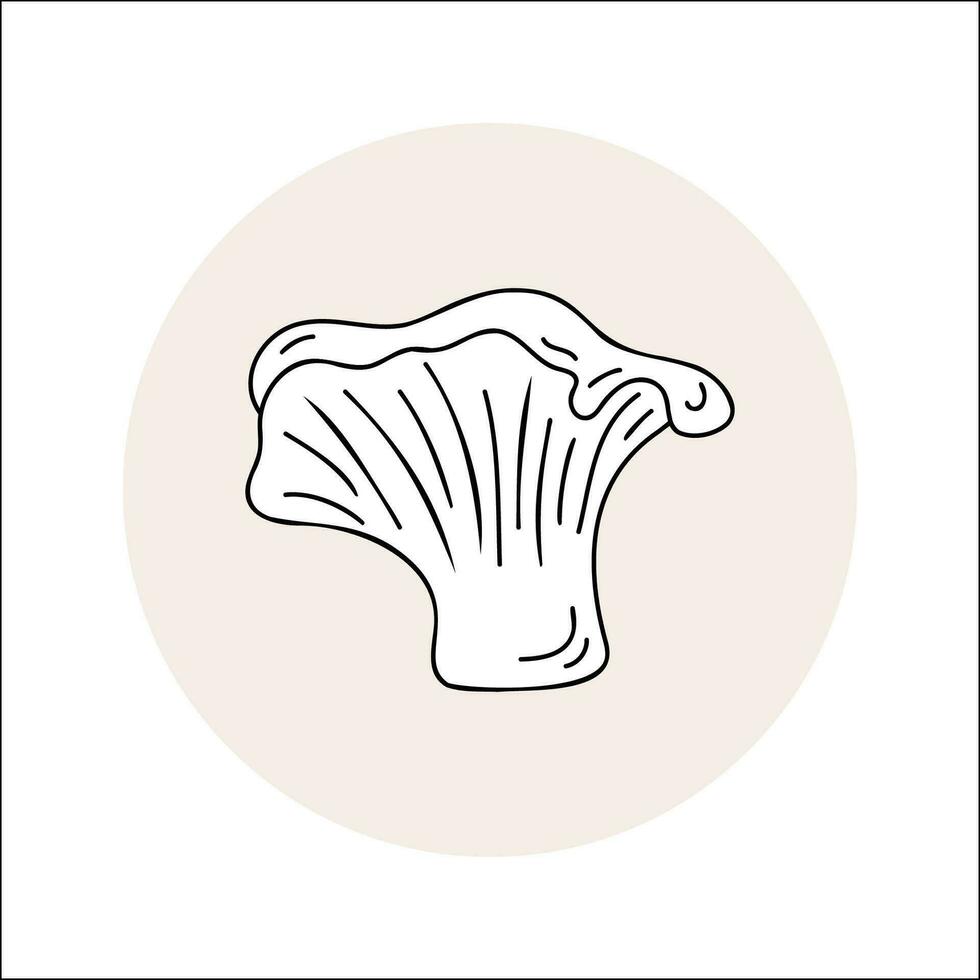 Chanterelle mushroom line icon black outline in circle. Vector illustration isolated boletus in doodle style. Design theme forest mushrooms, menu, forest, ingredients, recipes, organic products, etc.