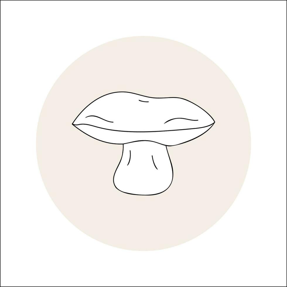 Oak mushroom line icon black outline in circle. Vector illustration isolated boletus in doodle style. Design element for theme forest mushrooms, menu, forest, ingredients, recipes, organic products.
