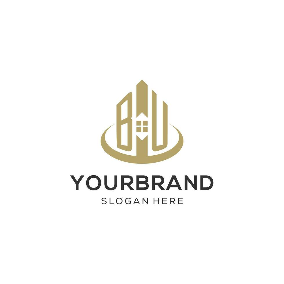 Initial BU logo with creative house icon, modern and professional real estate logo design vector