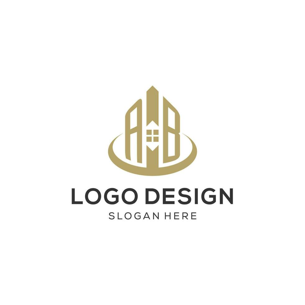 Initial AB logo with creative house icon, modern and professional real estate logo design vector