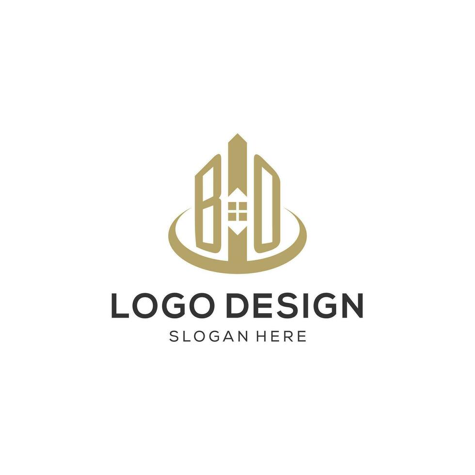 Initial BO logo with creative house icon, modern and professional real estate logo design vector