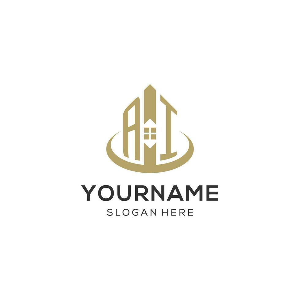 Initial AI logo with creative house icon, modern and professional real estate logo design vector