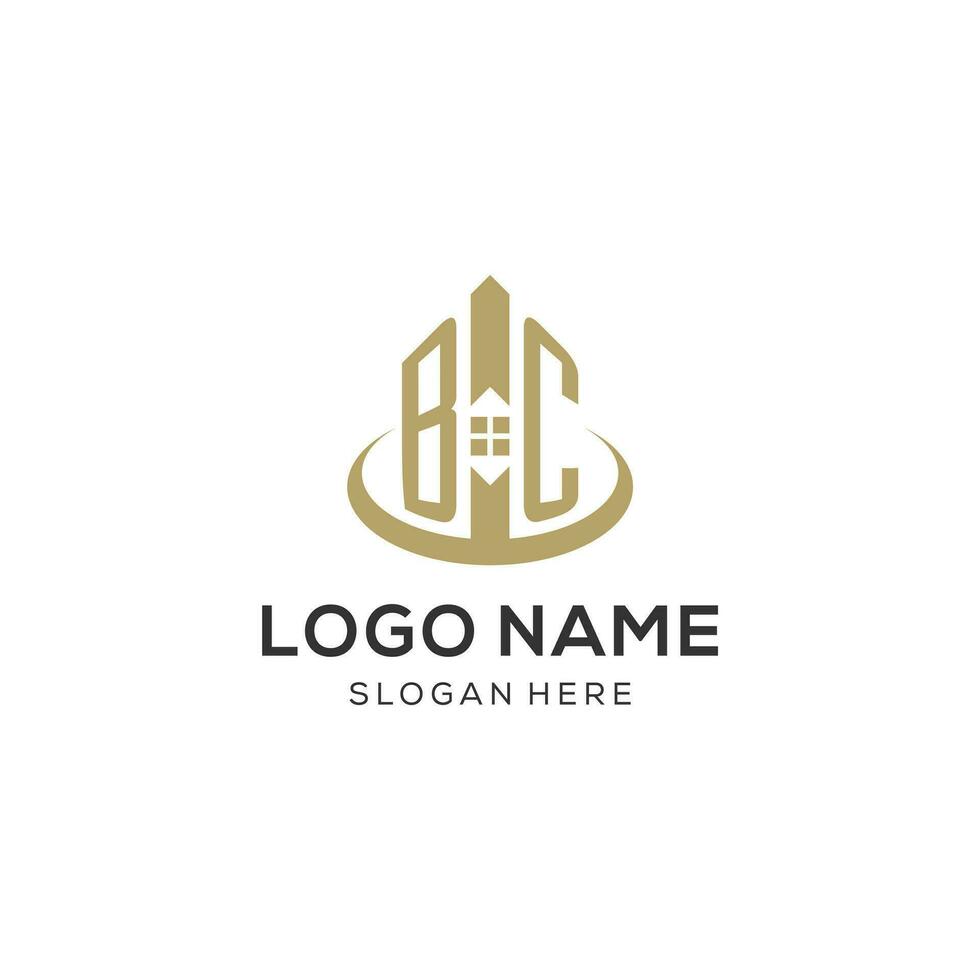 Initial BC logo with creative house icon, modern and professional real estate logo design vector