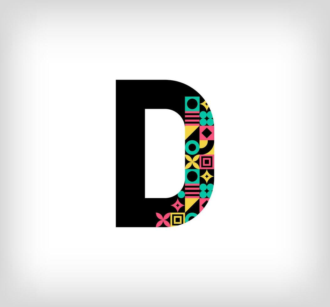 Creative letter D. Logo from capital letters with geometric shapes. Creative education colorful graphic. Vector