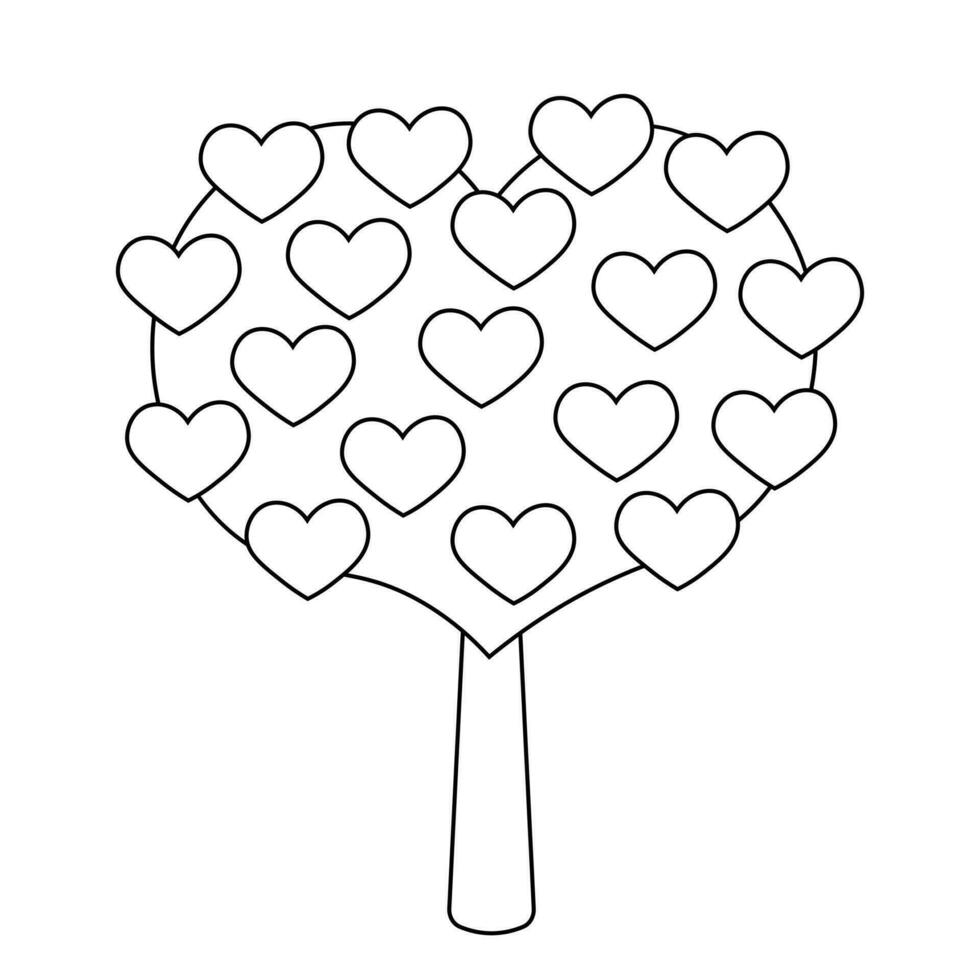 A tree with heart shaped leaves in black and white vector