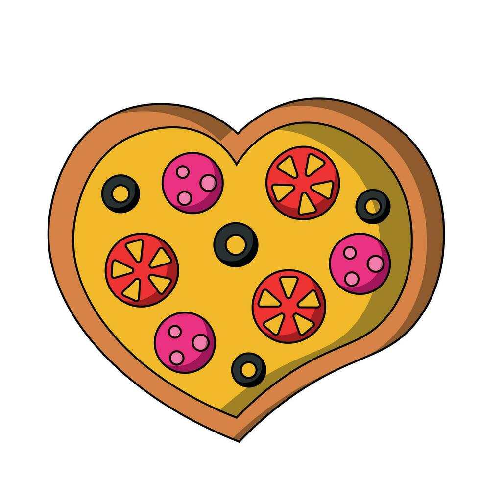 dibujos animados Pizza en el forma de un corazón en color vector