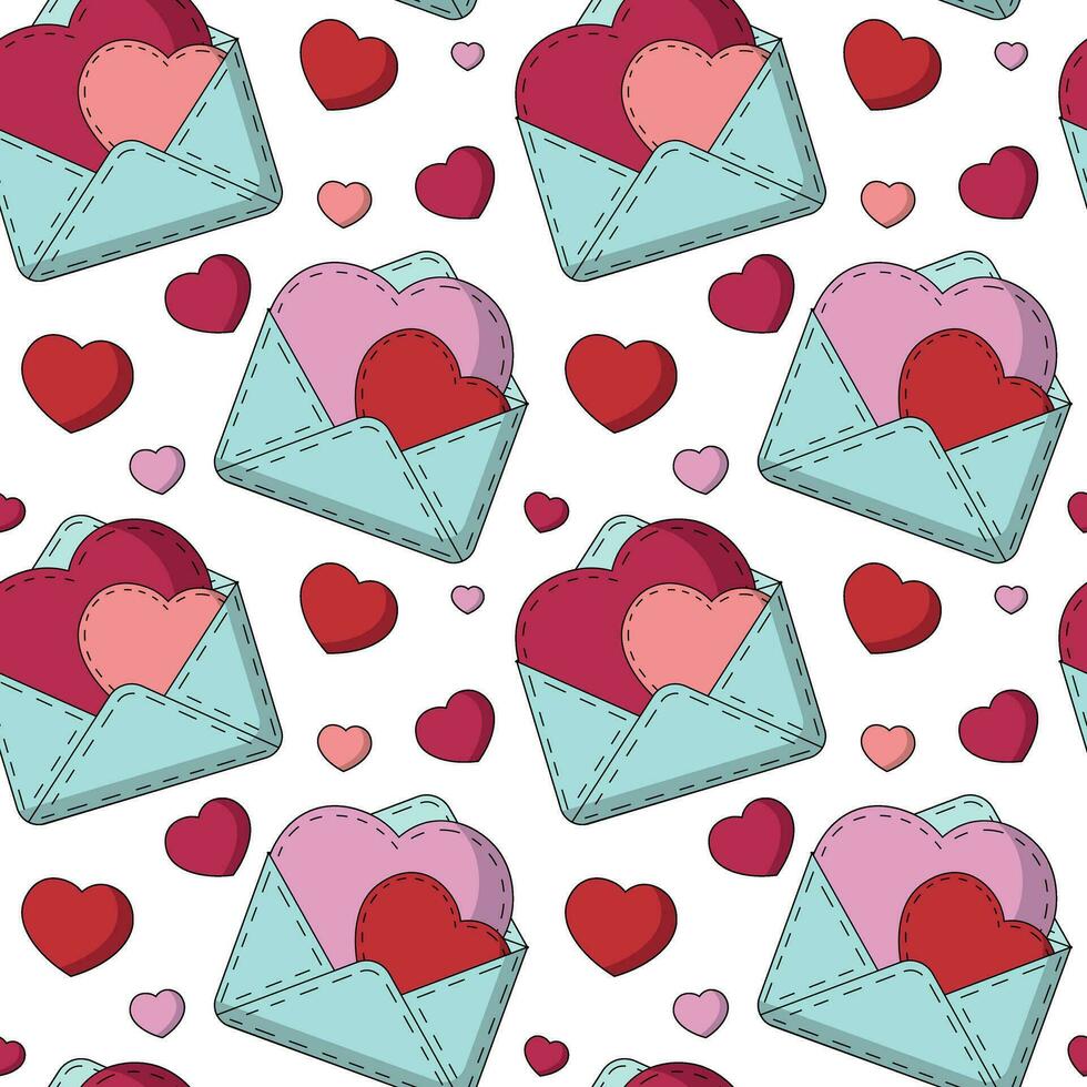 Seamless pattern with cartoon envelope and heart vector