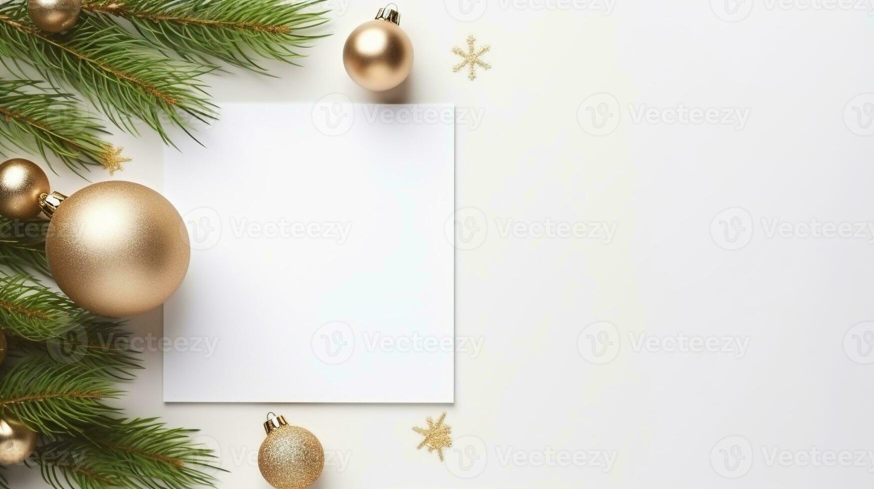 Blank White Greeting Card with Christmas Decoration Around the Card, Copy Space photo