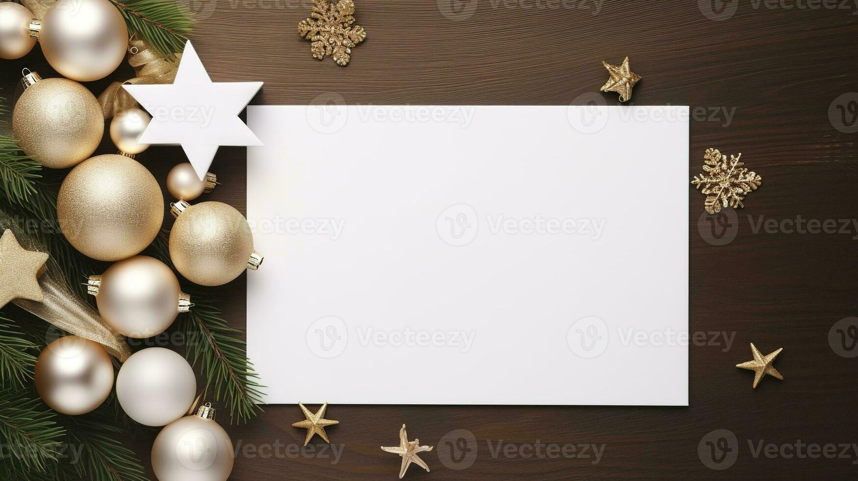 Blank White Greeting Card with Christmas Decoration Around the Card, Copy Space photo