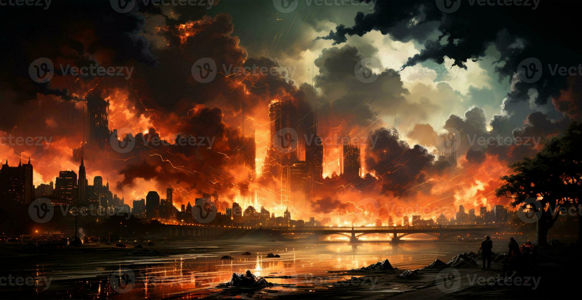 Arab-Israeli war, explosions in the city at night, explosions in Palestine - AI generated image photo