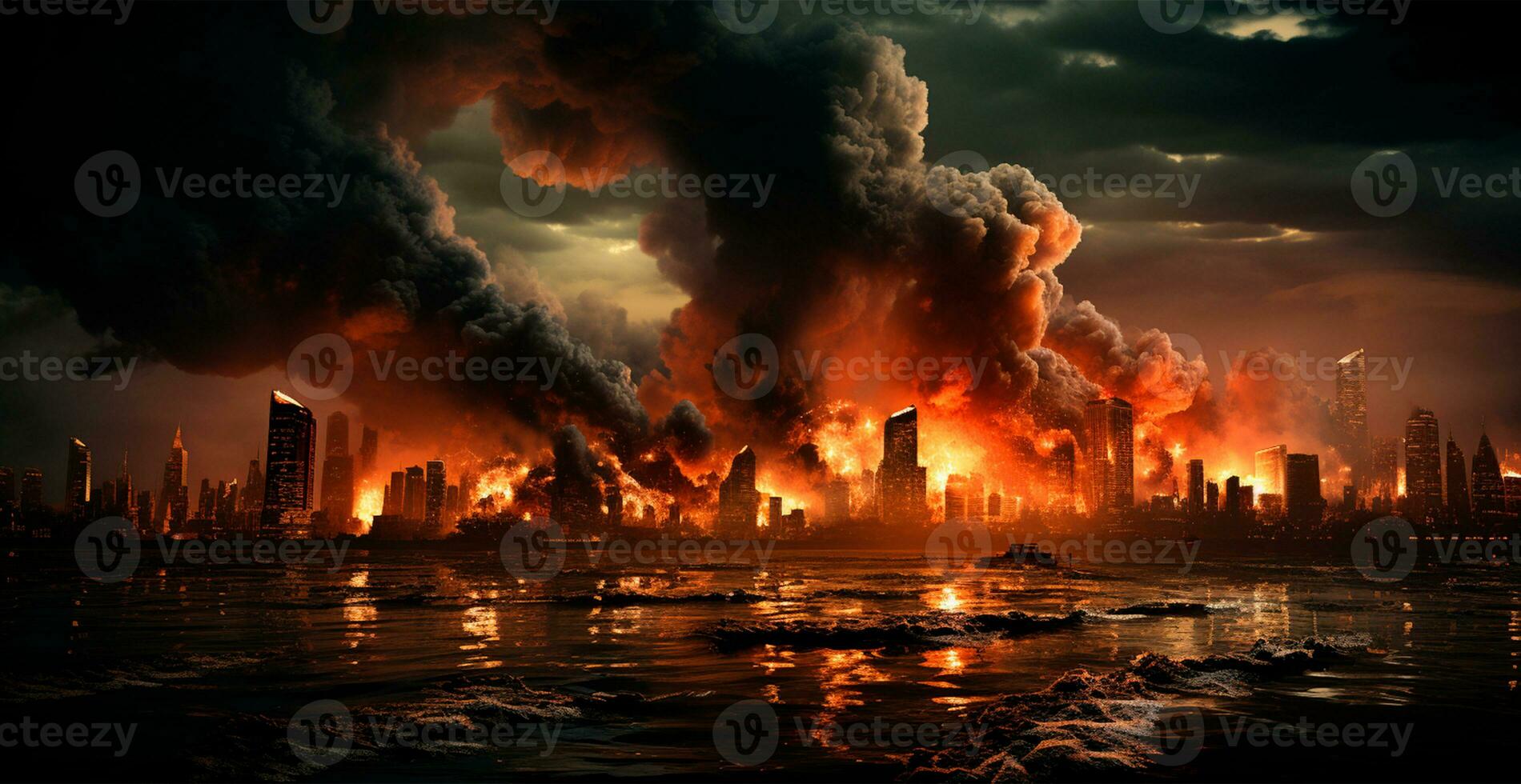 Arab-Israeli war, explosions in the city at night, explosions in Israel - AI generated image photo