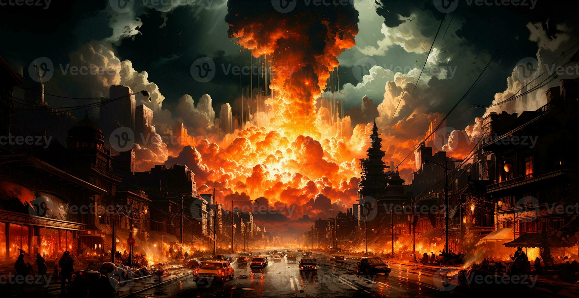 Arab-Israeli war, explosions in the city at night, explosions in Palestine - AI generated image photo